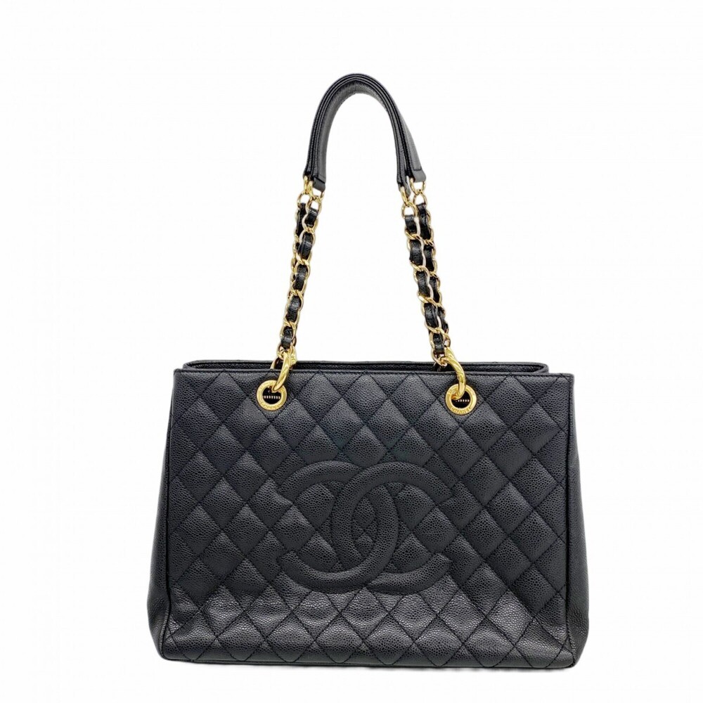 Chanel Tote Bag/Chain Tote, Matelassé, Caviar Leather, Black, Women's, OP006979